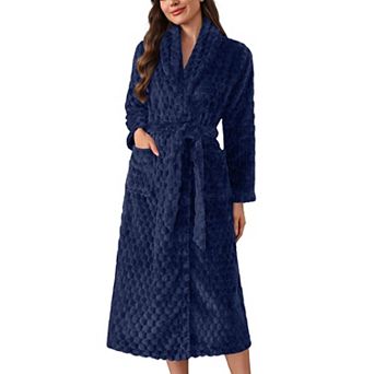 Ekouaer Womens Robe Long Plush Soft Bathrobe Jacquard Robes Shawl Collar Sleepwear with Pockets