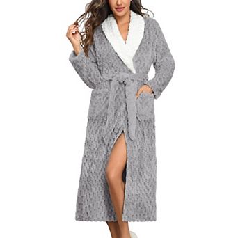 Ekouaer Womens Robe Long Plush Soft Bathrobe Jacquard Robes Shawl Collar Sleepwear with Pockets