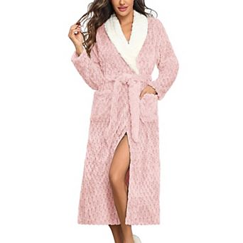 Ekouaer Womens Robe Long Plush Soft Bathrobe Jacquard Robes Shawl Collar Sleepwear with Pockets