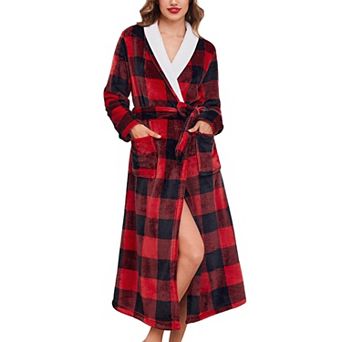 Ekouaer Womens Robe Long Plush Soft Bathrobe Jacquard Robes Shawl Collar Sleepwear with Pockets