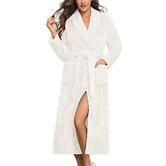 Ekouaer Womens Robe Long Plush Soft Bathrobe Jacquard Robes Shawl Collar Sleepwear with Pockets