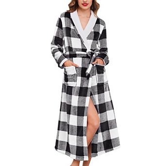Ekouaer Womens Robe Long Plush Soft Bathrobe Jacquard Robes Shawl Collar Sleepwear with Pockets