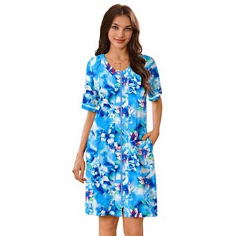 Ekouaer Womens Zipper Robes Short Sleeves Housecoat Bathrobes Zip Up Robe Nightgown with Pockets