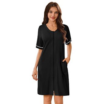 Ekouaer Womens Zipper Robes Short Sleeves Housecoat Bathrobes Zip Up Robe Nightgown with Pockets