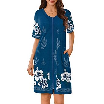Ekouaer Womens Zipper Robes Short Sleeves Housecoat Bathrobes Zip Up Robe Nightgown with Pockets
