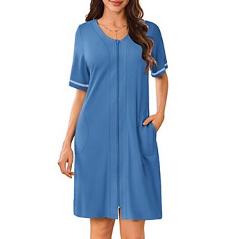 Ekouaer Womens Zipper Robes Short Sleeves Housecoat Bathrobes Zip Up Robe Nightgown with Pockets