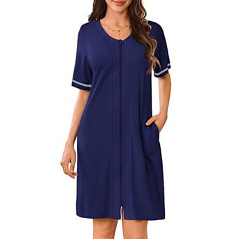 Ekouaer Womens Zipper Robes Short Sleeves Housecoat Bathrobes Zip Up Robe Nightgown with Pockets