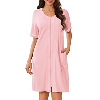 Ekouaer Womens Zipper Robes Short Sleeves Housecoat Bathrobes Zip Up Robe Nightgown with Pockets