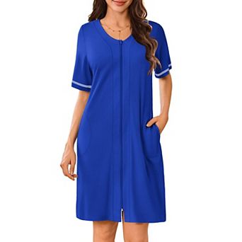 Ekouaer Womens Zipper Robes Short Sleeves Housecoat Bathrobes Zip Up Robe Nightgown with Pockets