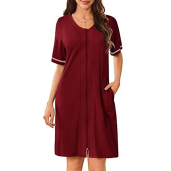 Ekouaer Womens Zipper Robes Short Sleeves Housecoat Bathrobes Zip Up Robe Nightgown with Pockets