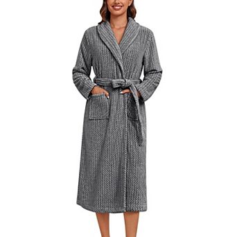 Ekouaer Womens Plush Fleece Long Bathrobe Soft Warm Robes Towel Robes with Shawl Collar