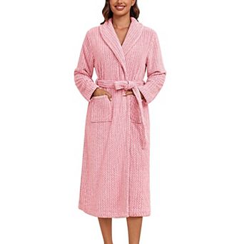 Ekouaer Womens Plush Fleece Long Bathrobe Soft Warm Robes Towel Robes with Shawl Collar