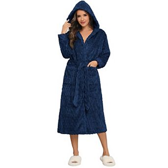 Ekouaer Plush Robe Womens Long Sleep Robe Jacquard Fluffy Bathrobe Lapel Fleece Lounge Robes with