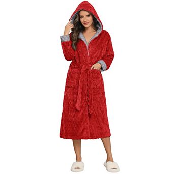 Ekouaer Plush Robe Womens Long Sleep Robe Jacquard Fluffy Bathrobe Lapel Fleece Lounge Robes with