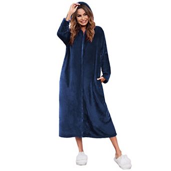 Ekouaer Ladies Soft Robes Plush Long Fluffy Zipper Robe Fuzzy Warm Fleece Sleep Robe with Pockets