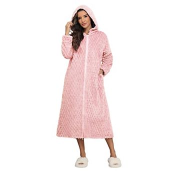 Ekouaer Ladies Soft Robes Plush Long Fluffy Zipper Robe Fuzzy Warm Fleece Sleep Robe with Pockets