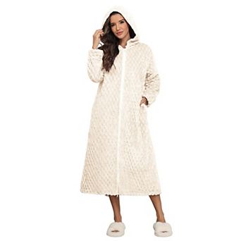 Ekouaer Ladies Soft Robes Plush Long Fluffy Zipper Robe Fuzzy Warm Fleece Sleep Robe with Pockets