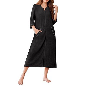 Ekouaer Zipper Robes Three Quarter Sleeve Bathrobe House Coats with Pockets Long Moo Nightgown