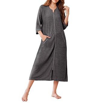 Ekouaer Zipper Robes Three Quarter Sleeve Bathrobe House Coats with Pockets Long Moo Nightgown