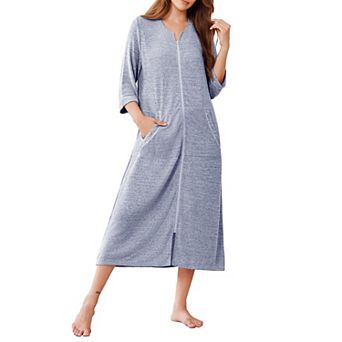 Ekouaer Zipper Robes Three Quarter Sleeve Bathrobe House Coats with Pockets Long Moo Nightgown
