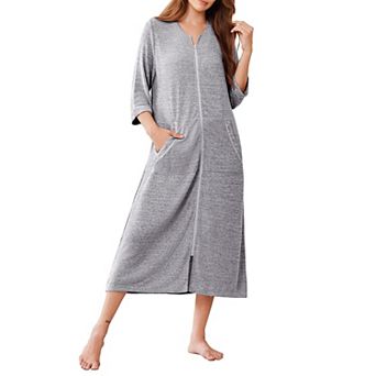 Ekouaer Zipper Robes Three Quarter Sleeve Bathrobe House Coats with Pockets Long Moo Nightgown