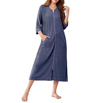 Ekouaer Zipper Robes Three Quarter Sleeve Bathrobe House Coats with Pockets Long Moo Nightgown