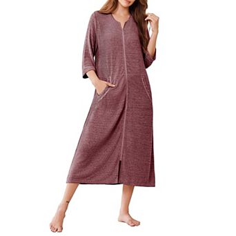 Ekouaer Zipper Robes Three Quarter Sleeve Bathrobe House Coats with Pockets Long Moo Nightgown