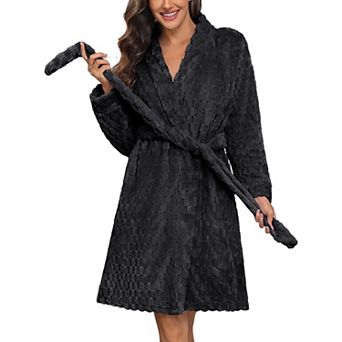 Ekouaer Robes Short Fleece Bathrobe Winter Long Sleeve Fuzzy Sleepwear Warm Spa Robe with Pockets