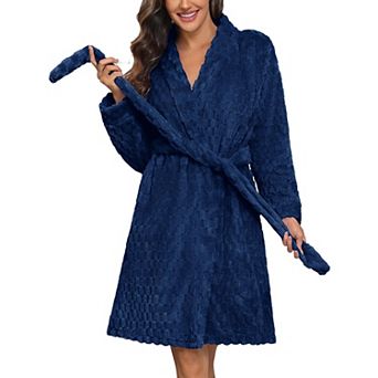 Ekouaer Robes Short Fleece Bathrobe Winter Long Sleeve Fuzzy Sleepwear Warm Spa Robe with Pockets