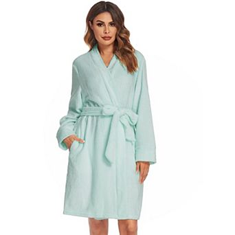 Ekouaer Robes Short Fleece Bathrobe Winter Long Sleeve Fuzzy Sleepwear Warm Spa Robe with Pockets