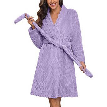 Ekouaer Robes Short Fleece Bathrobe Winter Long Sleeve Fuzzy Sleepwear Warm Spa Robe with Pockets