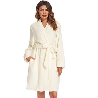 Ekouaer Robes Short Fleece Bathrobe Winter Long Sleeve Fuzzy Sleepwear Warm Spa Robe with Pockets