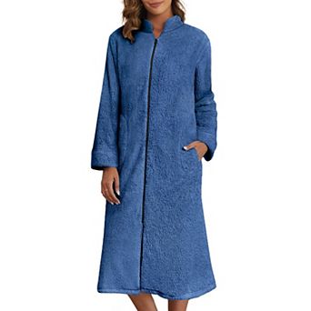 Ekouaer Womens Zipper Robes Long Sleeve Zip Up House Coat Full Length Warm Flannel Bathrobe