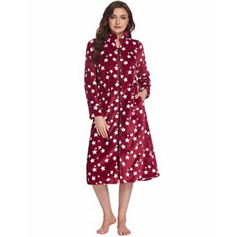 Ekouaer Womens Zipper Robes Long Sleeve Zip Up House Coat Full Length Warm Flannel Bathrobe