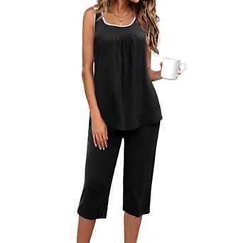 Ekouaer Capri Pajama Sets Two Piece Pajamas Round Neck Sleeveless Lounge Set for Summer Sleepwear