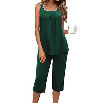 Ekouaer Capri Pajama Sets Two Piece Pajamas Round Neck Sleeveless Lounge Set for Summer Sleepwear