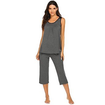 Ekouaer Capri Pajama Sets Two Piece Pajamas Round Neck Sleeveless Lounge Set for Summer Sleepwear