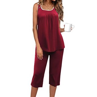 Ekouaer Capri Pajama Sets Two Piece Pajamas Round Neck Sleeveless Lounge Set for Summer Sleepwear