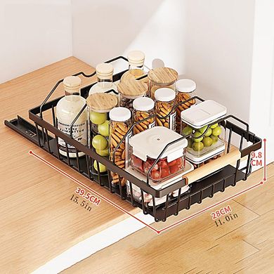Pull Out Cabinet Organizer, Slide Out Storage Basket, Extendable Under Shelf Storage for Kitchen