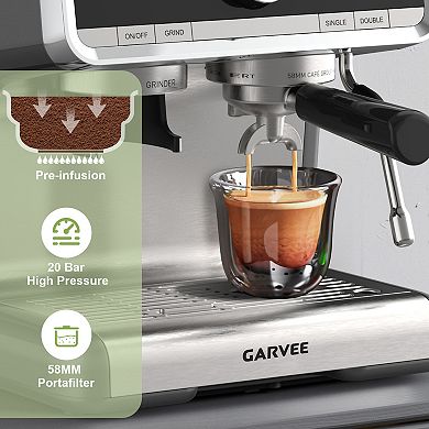 Home Espresso Coffee Maker, 30 Grind Settings Machine with Steam Wand & Large Water Tank for Drinks
