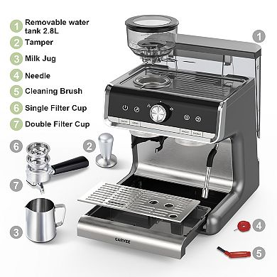 Home Espresso Coffee Maker, 30 Grind Settings Machine with Steam Wand & Large Water Tank for Drinks