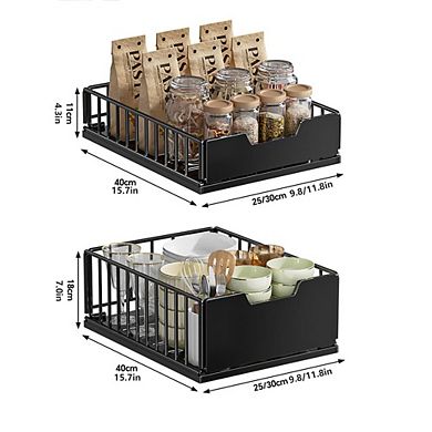 Heavy Duty Pull Out Cabinet Organizer, Sliding Metal Drawer Basket with Rails for Kitchen Pantry