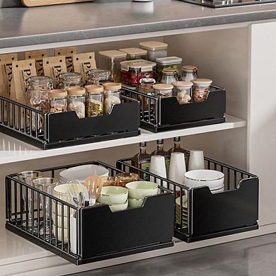 Heavy Duty Pull Out Cabinet Organizer, Sliding Metal Drawer Basket with Rails for Kitchen Pantry