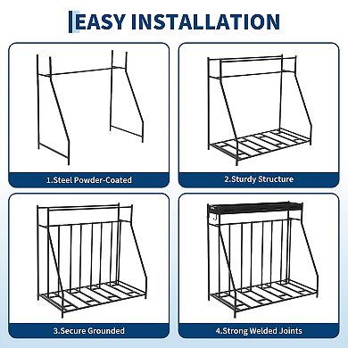 No Drill Bicycle Organizer Rack with Basket, Space Saving Bike Holder for Home Warehouse Indoor Use