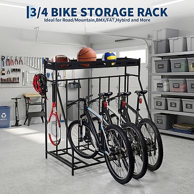 No Drill Bicycle Organizer Rack with Basket, Space Saving Bike Holder for Home Warehouse Indoor Use