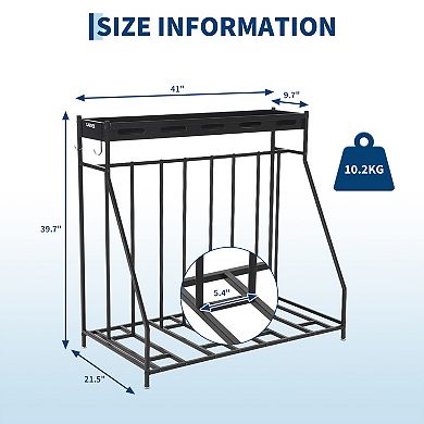 No Drill Bicycle Organizer Rack with Basket, Space Saving Bike Holder for Home Warehouse Indoor Use