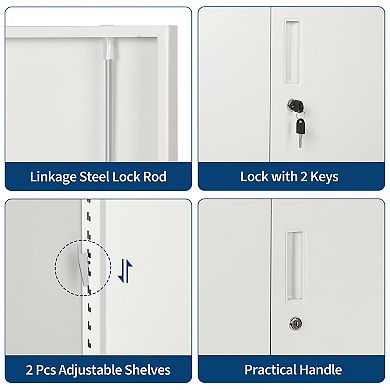 Metal Storage Cabinet 2 Doors with 2 Adjustable Shelves, Heavy Duty Steel Locker
