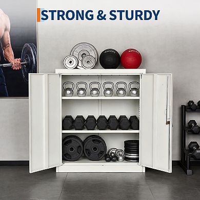 Metal Storage Cabinet 2 Doors with 2 Adjustable Shelves, Heavy Duty Steel Locker