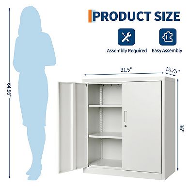 Metal Storage Cabinet 2 Doors with 2 Adjustable Shelves, Heavy Duty Steel Locker