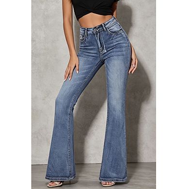 Womens High Waisted Jeans Classic Button Fly Closure Casual Denim Pants